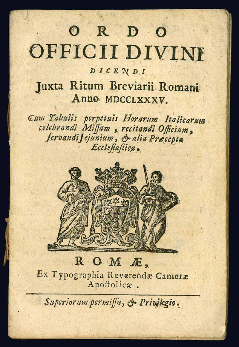 Ordo officii divini Juxta Ritum Breviarii Romani Anno MCCLXXXV.