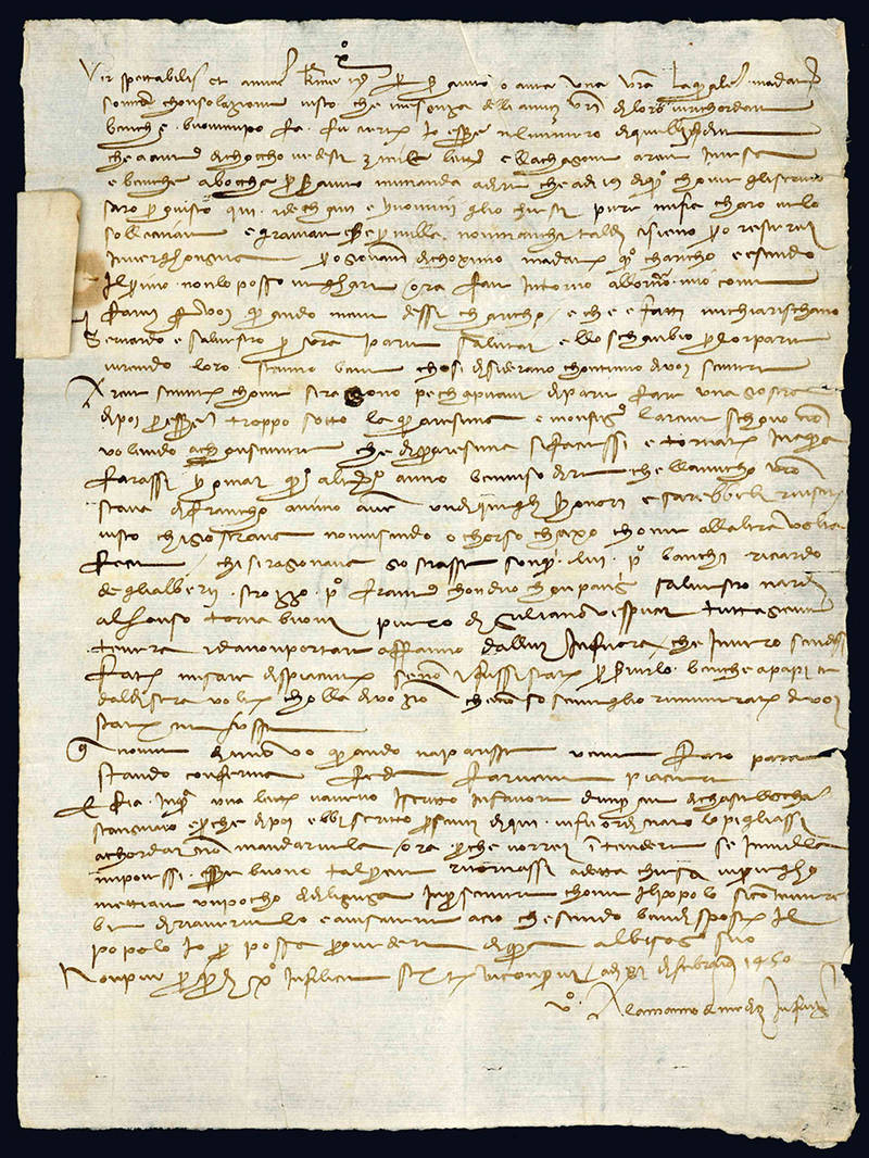 Lettera delle autorità fiorentine al Vicario di Poppi. 22 febbraio 1450.
