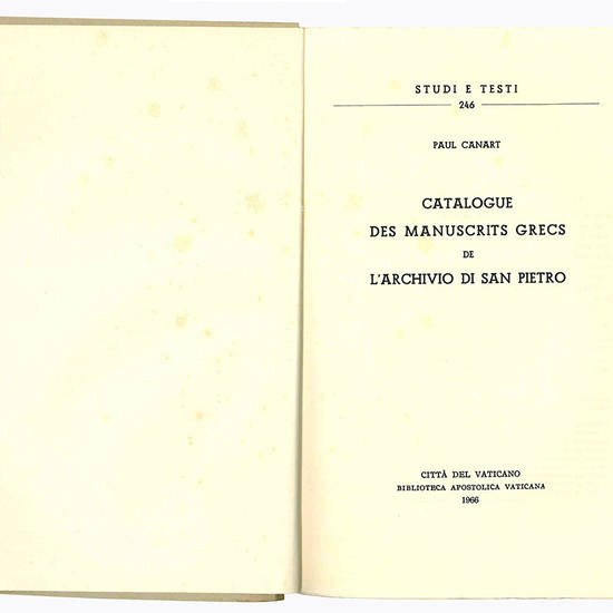 Catalogue des manuscrits grecs de l'Archivio di San Pietro.