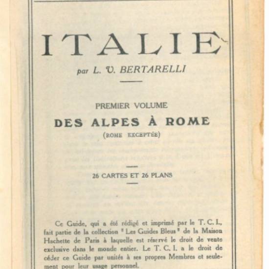 Italie en 2 volume. Premier volume Des Alpes a Rome.