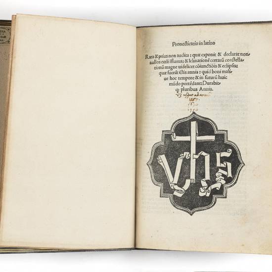 Pronosticatio in latino rara & prius non audita: quae exponit & declarat nonnullos coeli influxus: & inclinationem certarum constellationum magne videlicet coniunctionis & eclipsis: quae fuerant istis annis: quid boni malive hoc tempore & in futurum huic