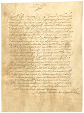 Supplica al duca di Modena e Reggio Emilia Cesare I d’Este. Manoscritto su pergamena in italiano e latino. [Modena], 26 settembre 1602