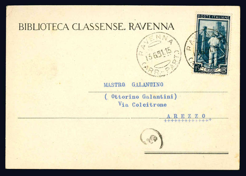 Cartoloni inviata a Ottorino Galantini. Ravenna: 7 giugno 1951.