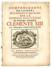 Componimenti de' signori accademici Quirini per la gloriosa esaltazione di nostro signore Clemente XIII. al sommo pontificato.