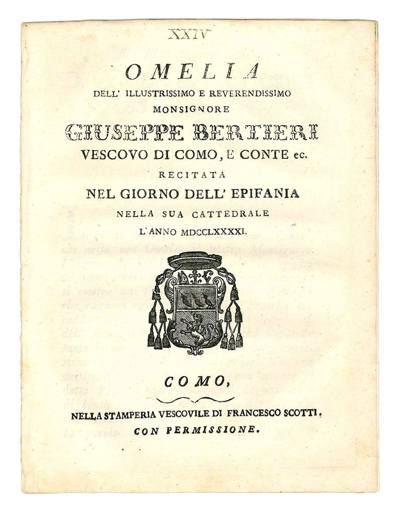 Omelia dell'Illustrissimo e Reverendissimo Monsignore Giuseppe Bertieri.