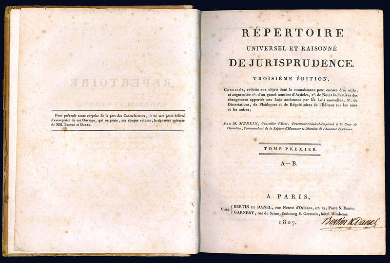 Répertoire universel et raisonné de jurisprudence. Troisiéme édition.