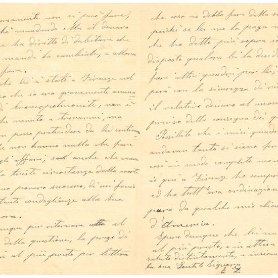 Lettera autografa firmata con le sole iniziali ed indirizzata al Raffaele Nacmias a Villa Canelli sul Lago Maggiore. Firenze, s.d.