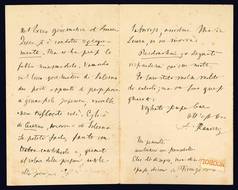 Lettera autografa. Portici Addolorati. Villa Zelo: 20 settembre 1887.